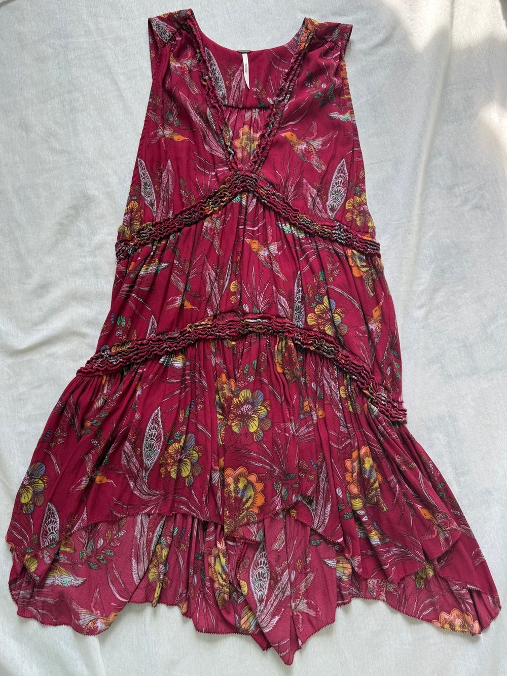 Free people purple haze hummingbird Floral Tiered tunic Burgundy med boho